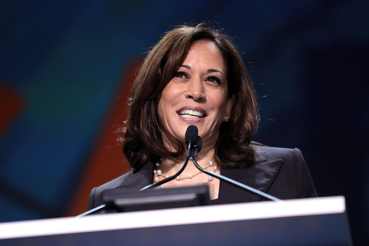 Kamala Harris speaking at a Democratic Party State Convention event