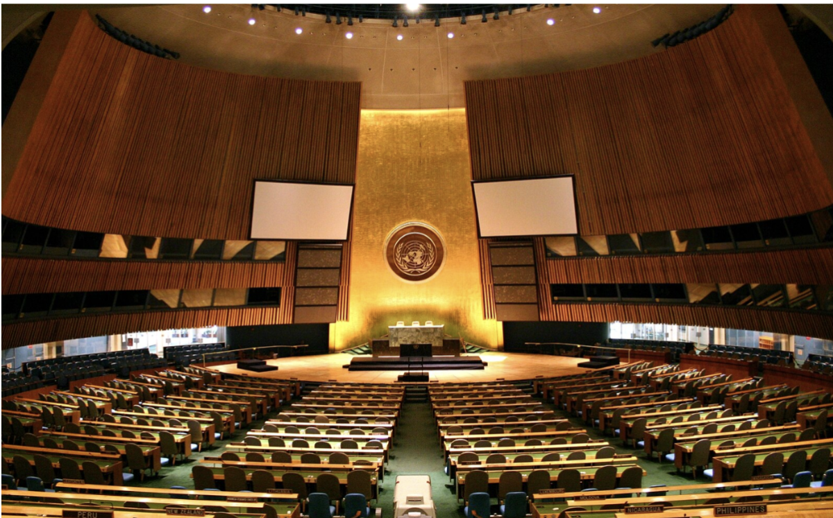 Image by Patrick Gruban on Wikimedia Commons licensed under CC BY-SA 2.0

The Hall of the General Assembly of the United Nations.

