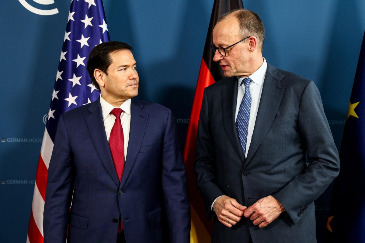 German Chancellor Friedrich Merz meets U.S. Secretary of State Marco Rubio during the Munich Security Conference (MSC) in Munich, Germany, February 13, 2026. REUTERS/Liesa Johannssen/Pool