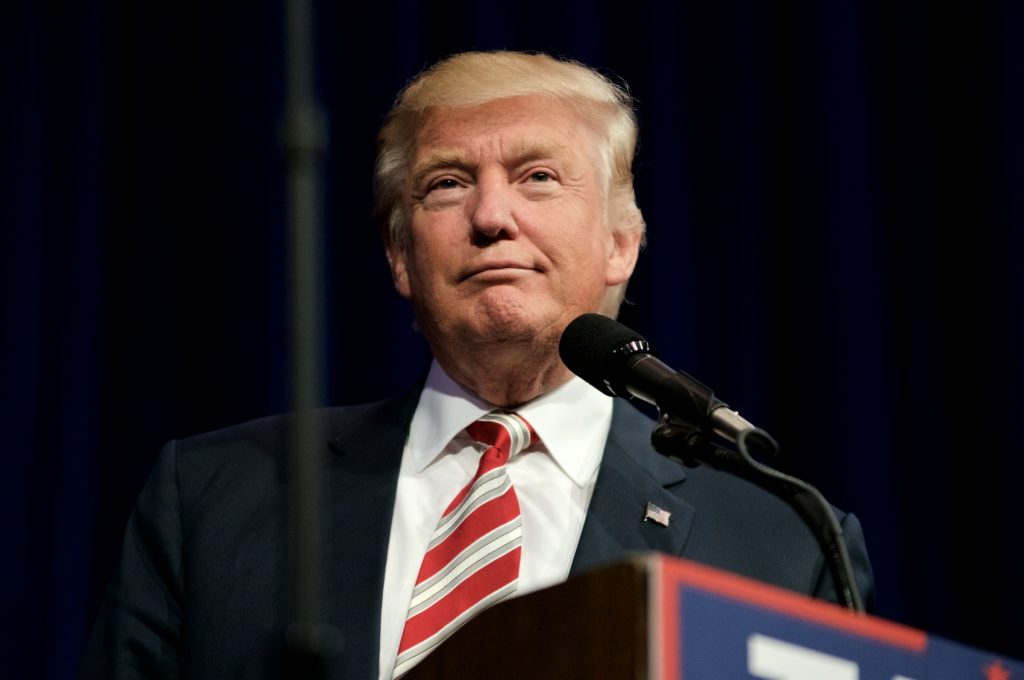 Aston, PA, USA - September 22, 2016: Republican presidential nominee Donald Trump delivers a speech at a rally in Aston, Pennsylvania.